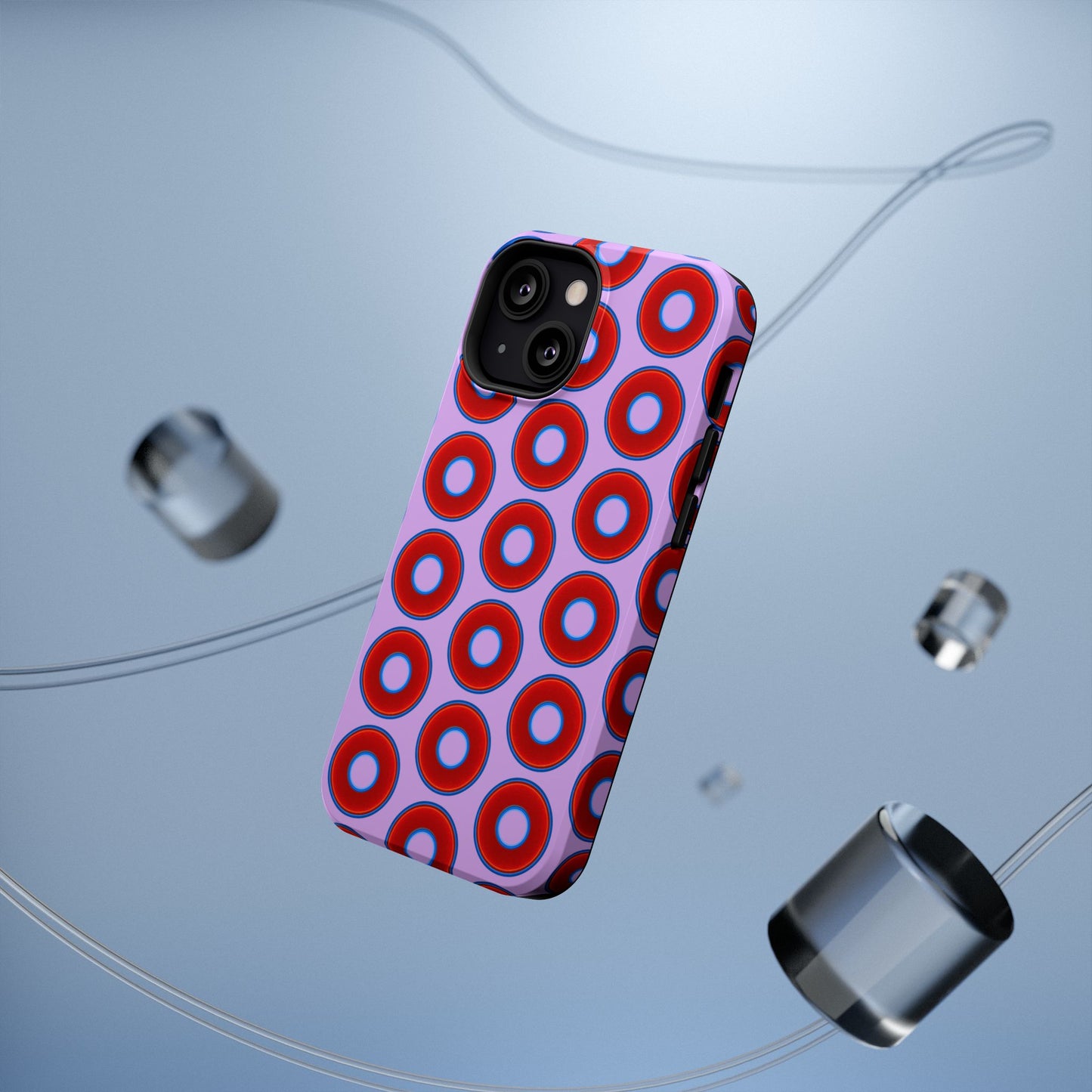 Impact-Resistant Lumpy Donut Case - red vivid donut print w/wisteria purple background