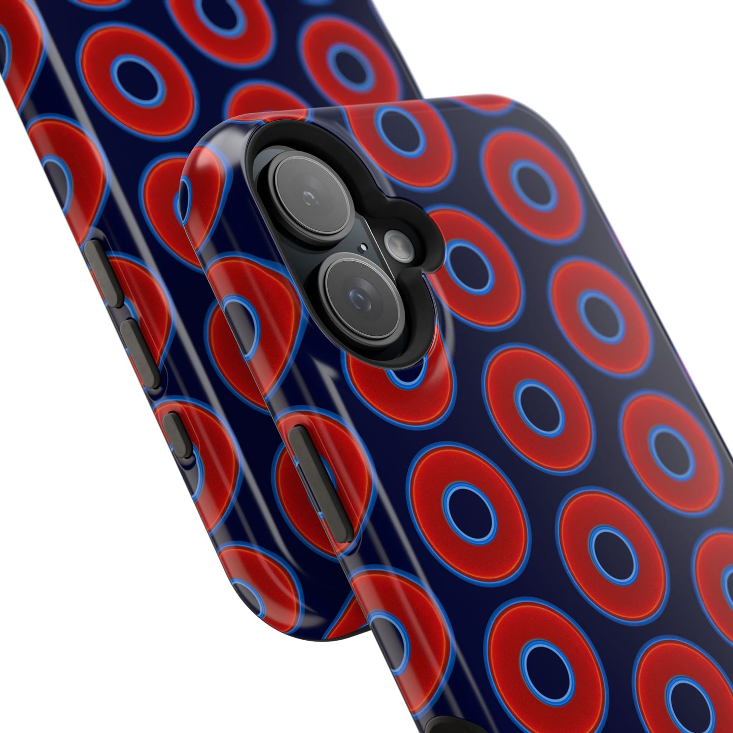 Impact-Resistant Lumpy Donut Case - red vivid donut print w/dark navy blue background