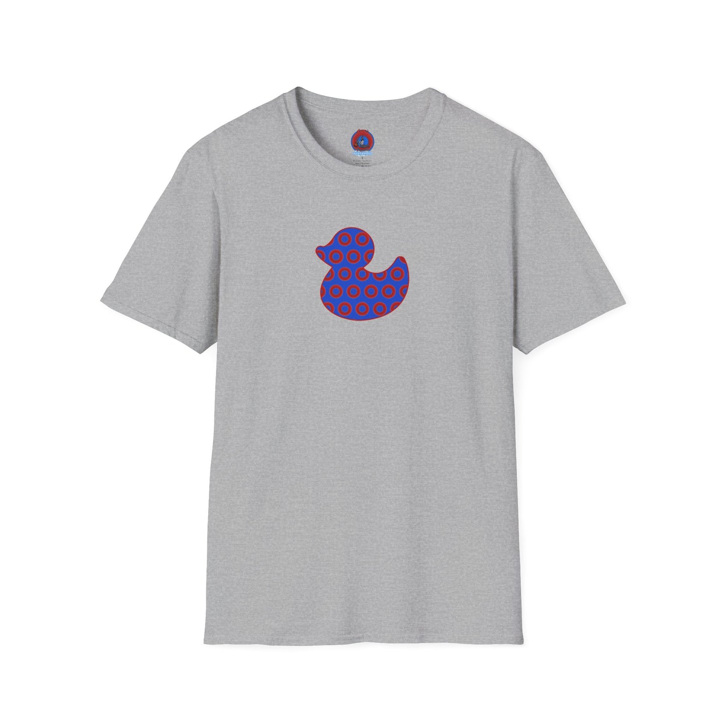Classic Donut Tee - Unisex Soft-Style - "Rubber Ducky Bath Time Donut" - vivid red/blue donut pattern - variant 3