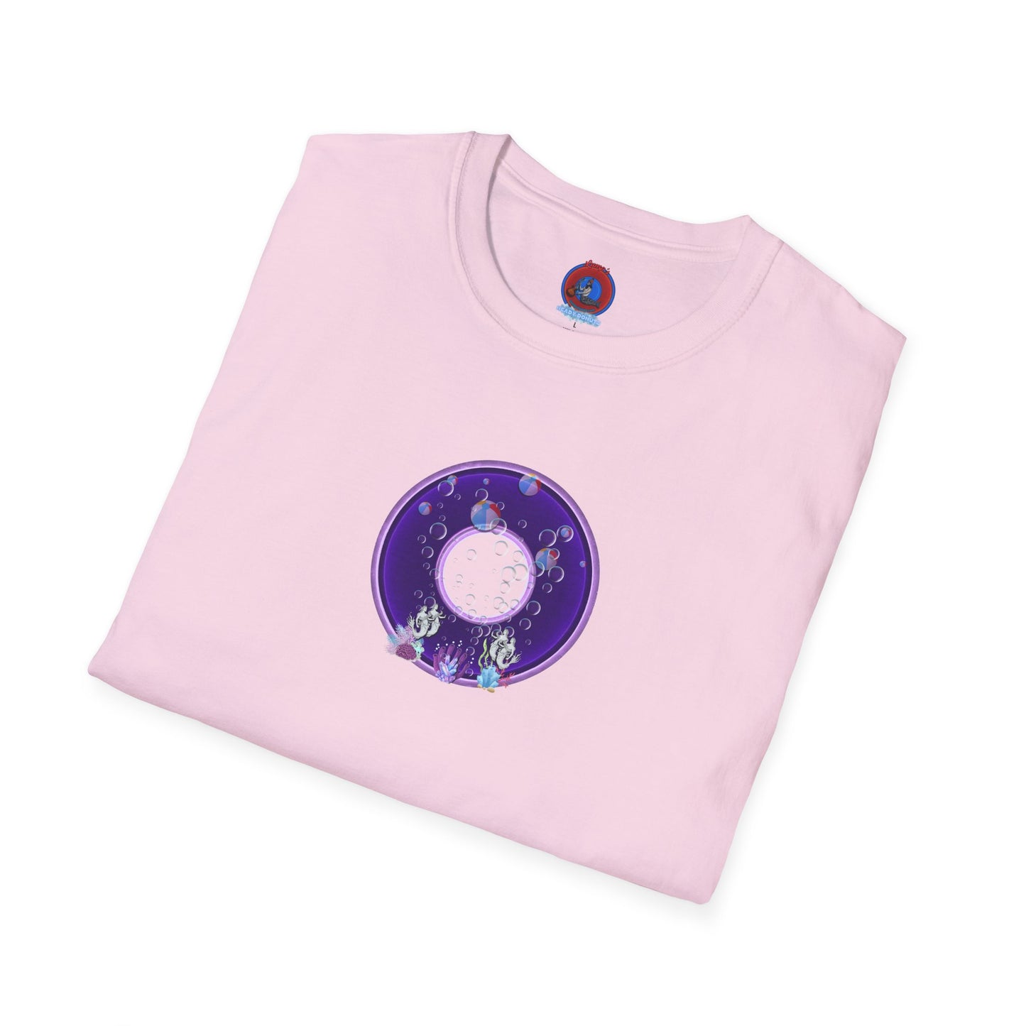 Classic Donut Tee - Unisex Soft-Style - "Sure That Sirens Made This Donut For Me" - vivid dark purple/light purple donut
