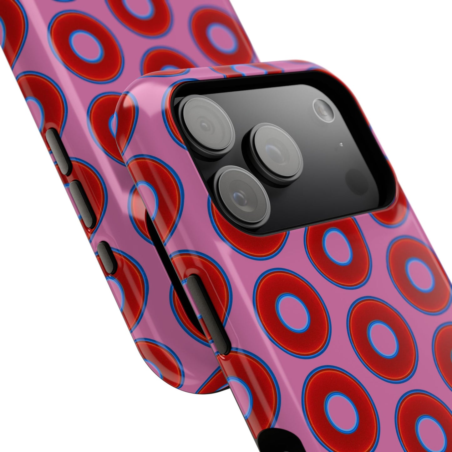 Impact-Resistant Lumpy Donut Case - red vivid donut print w/pink background