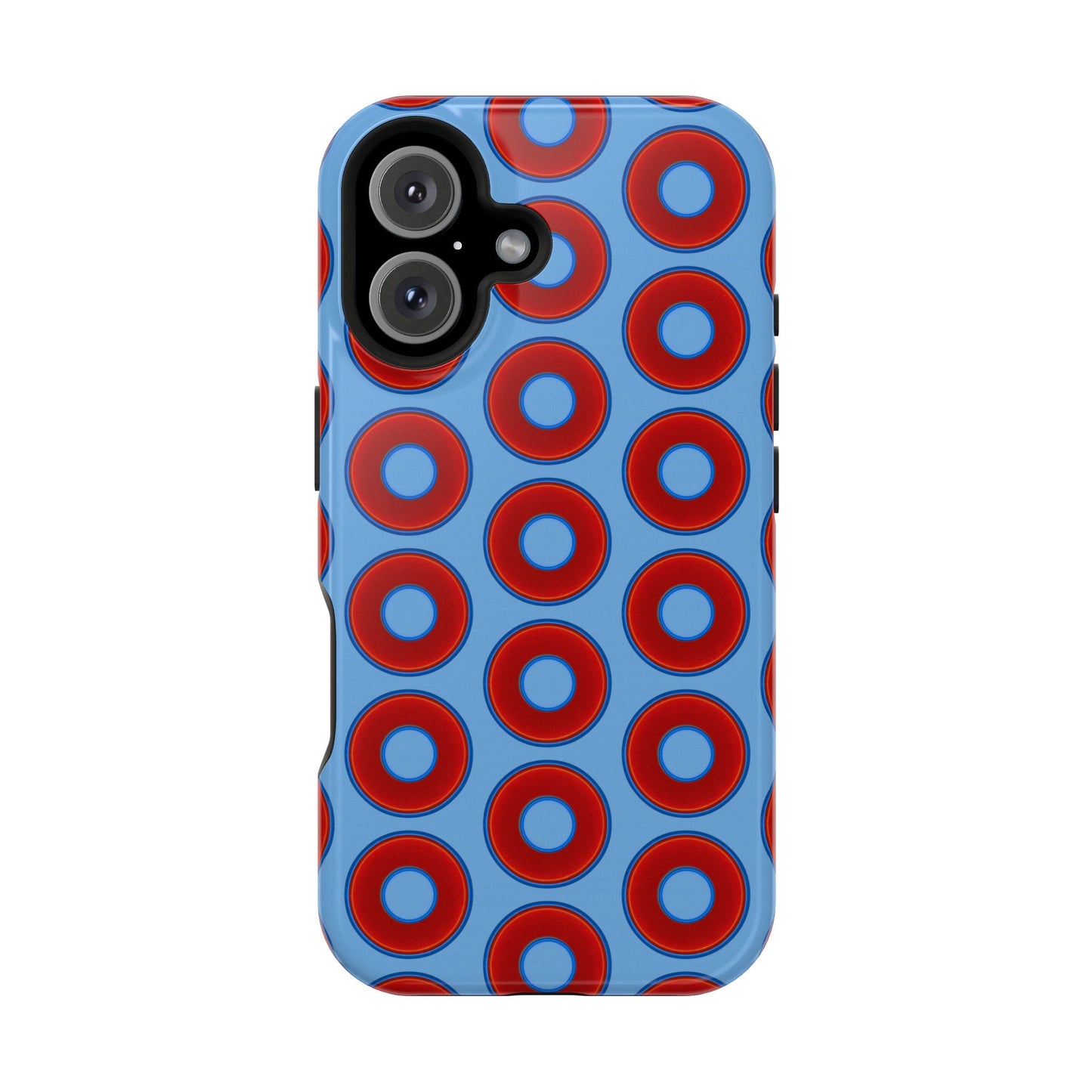 Impact-Resistant Lumpy Donut Case - red vivid donut print w/light blue background