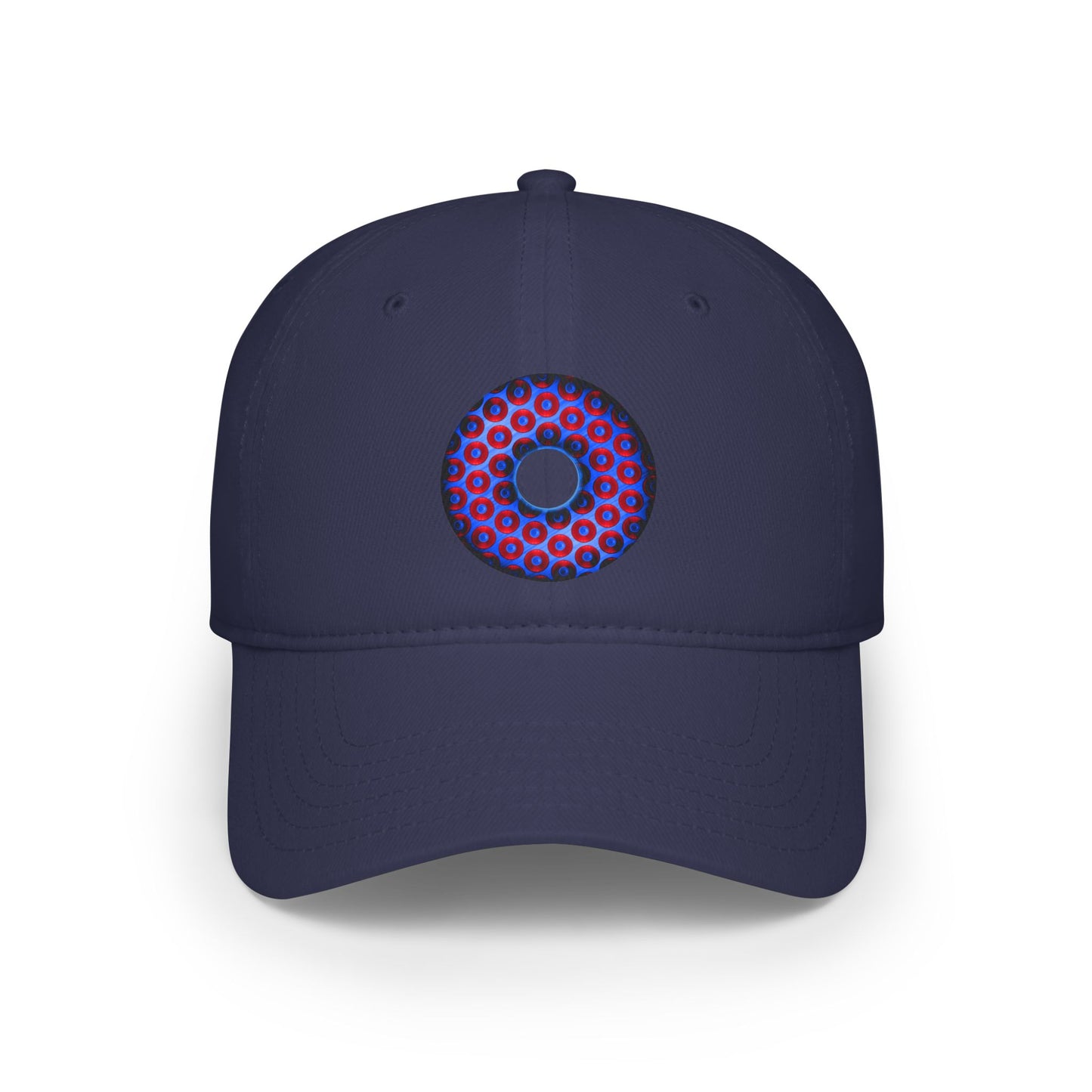 Lumpy Donut Baseball Cap - "Paradoxical Weathered Donut" - variant 2 - red/blue donuts donut w/