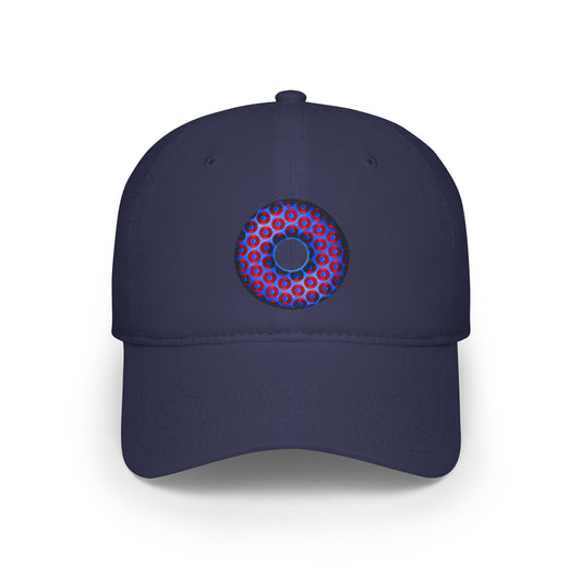 Lumpy Donut Baseball Cap - "Paradoxical Weathered Donut" - variant 2 - red/blue donuts donut w/