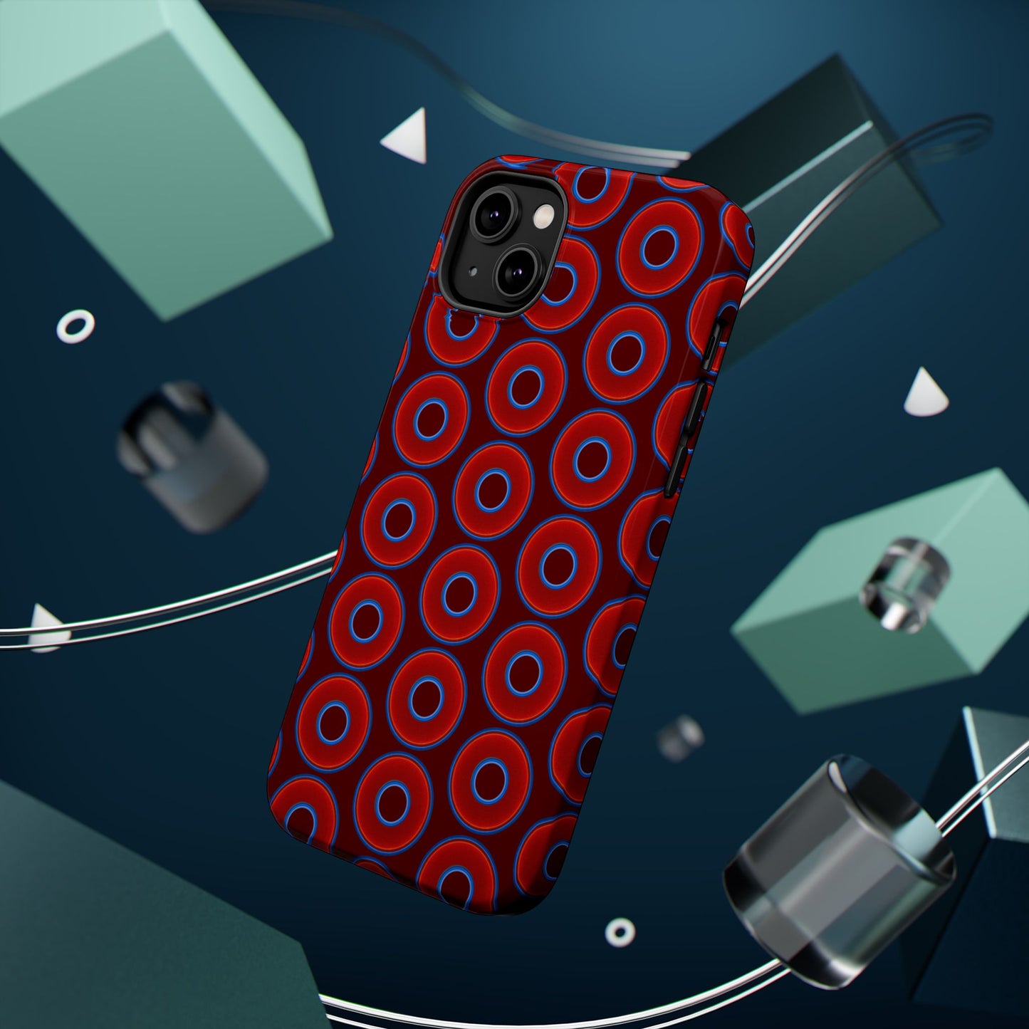 Magnetic Tough Donut Case - red vivid donut print w/dark red background