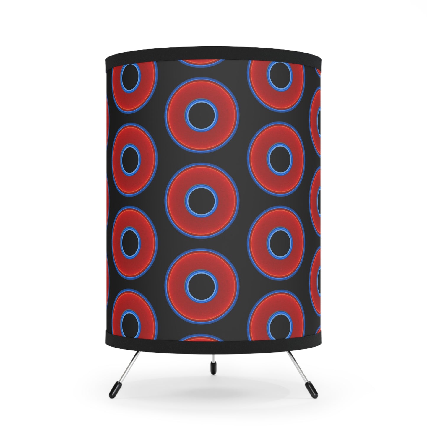 Lumpy Tripod Donut Lamp - vivid red donuts w/black background