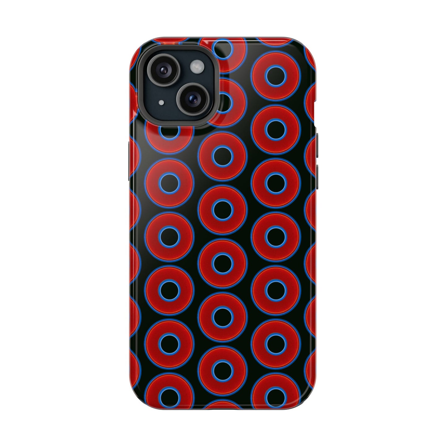 Magnetic Tough Donut Case - red vivid donut print w/midnight green background