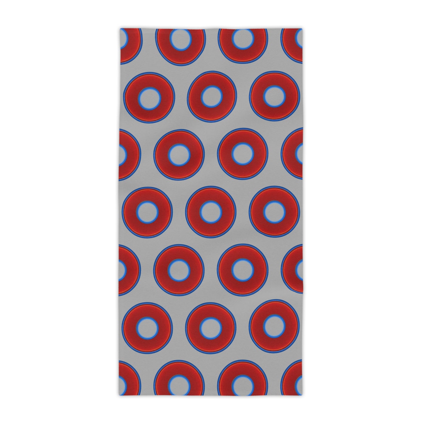 Lumpy Donut Towels - vivid red donuts w/light gray background