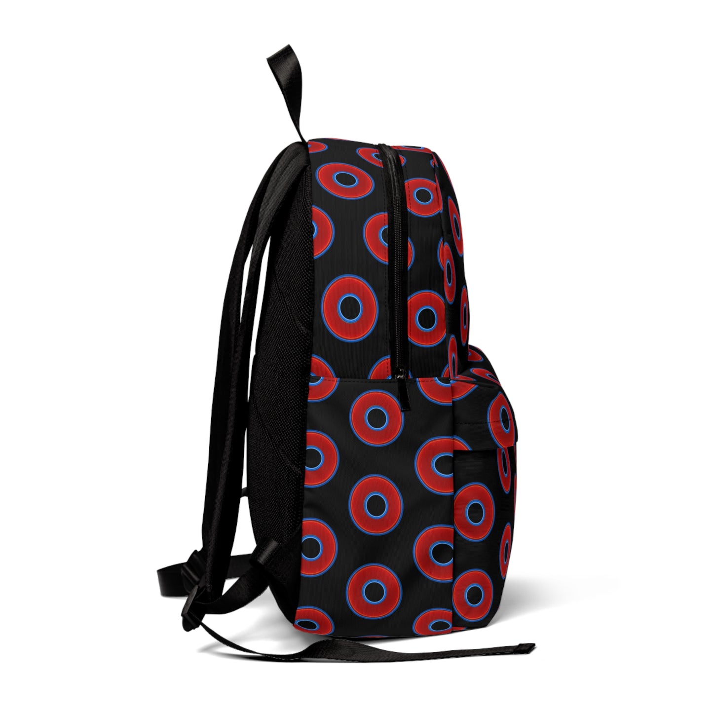 Donut Backpack - red vivid donuts w/black background