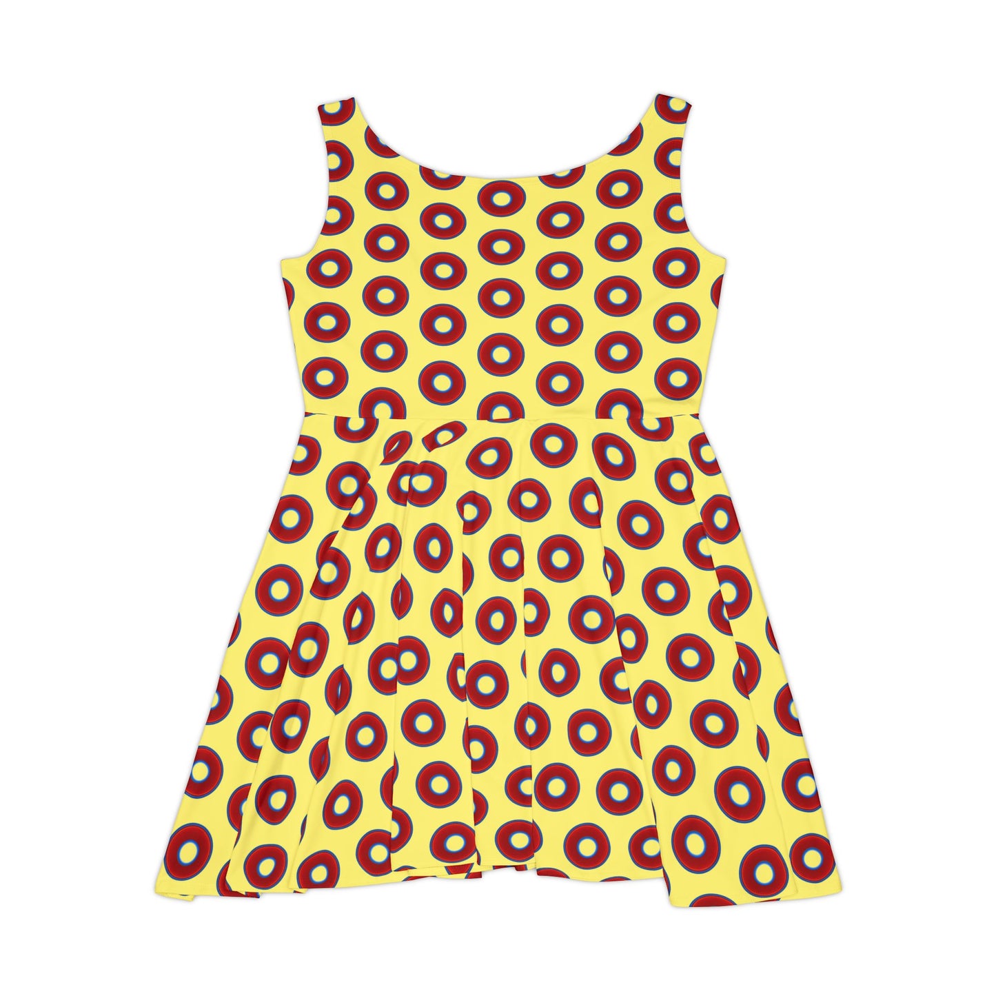 Women's Skater Donut Dress - vivid red donut print w/yellow background