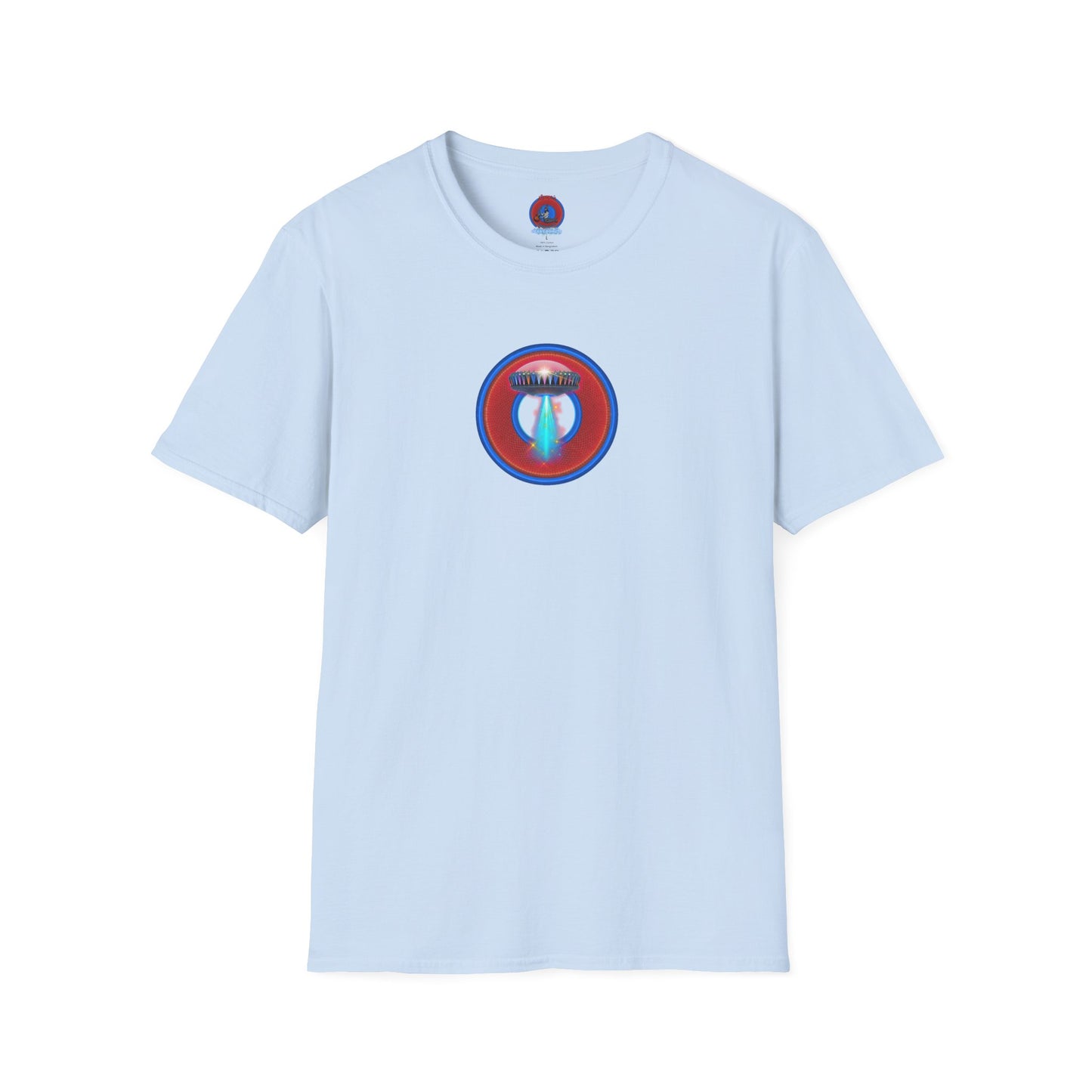 Classic Donut Tee - Unisex Soft-Style - "Donuts now Served on the Mothership" - red/blue donut