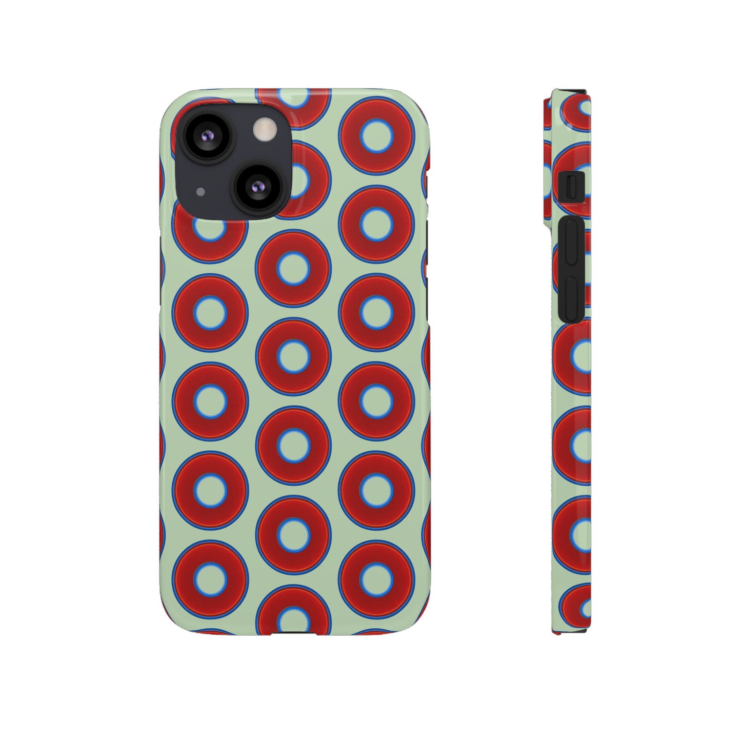 Lumpy Donut Snap Case - red vivid donut print w/seafoam green background