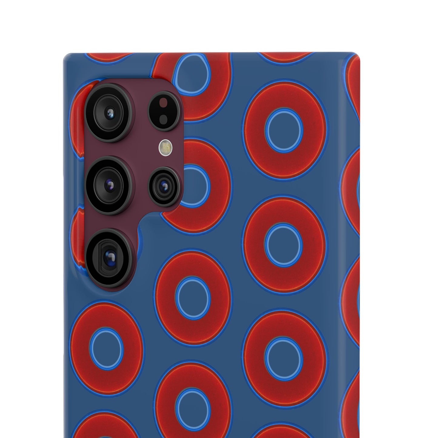 Lumpy Donut Snap Case - red vivid donut print w/light navy blue background