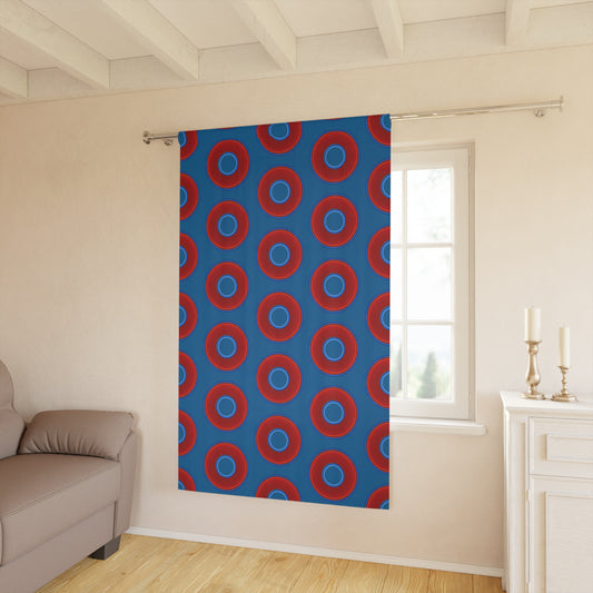 Lump's Heady Curtain w/Donuts - vivid red donut print - w/wavy navy blue - [*1 Piece / 50" x 84"]