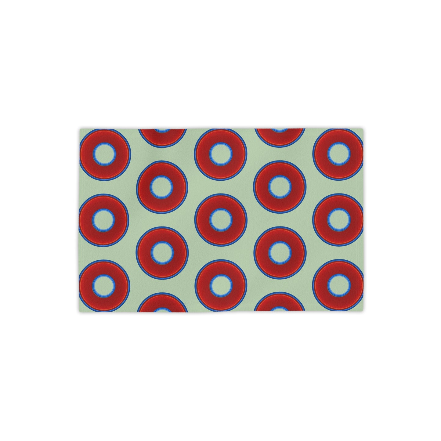 Lumpy Donut Towels - vivid red donuts w/seafoam background