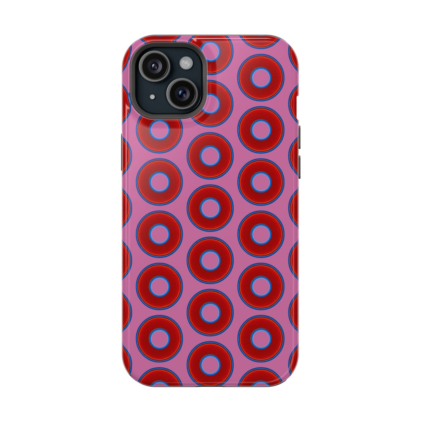 Impact-Resistant Lumpy Donut Case - red vivid donut print w/pink background
