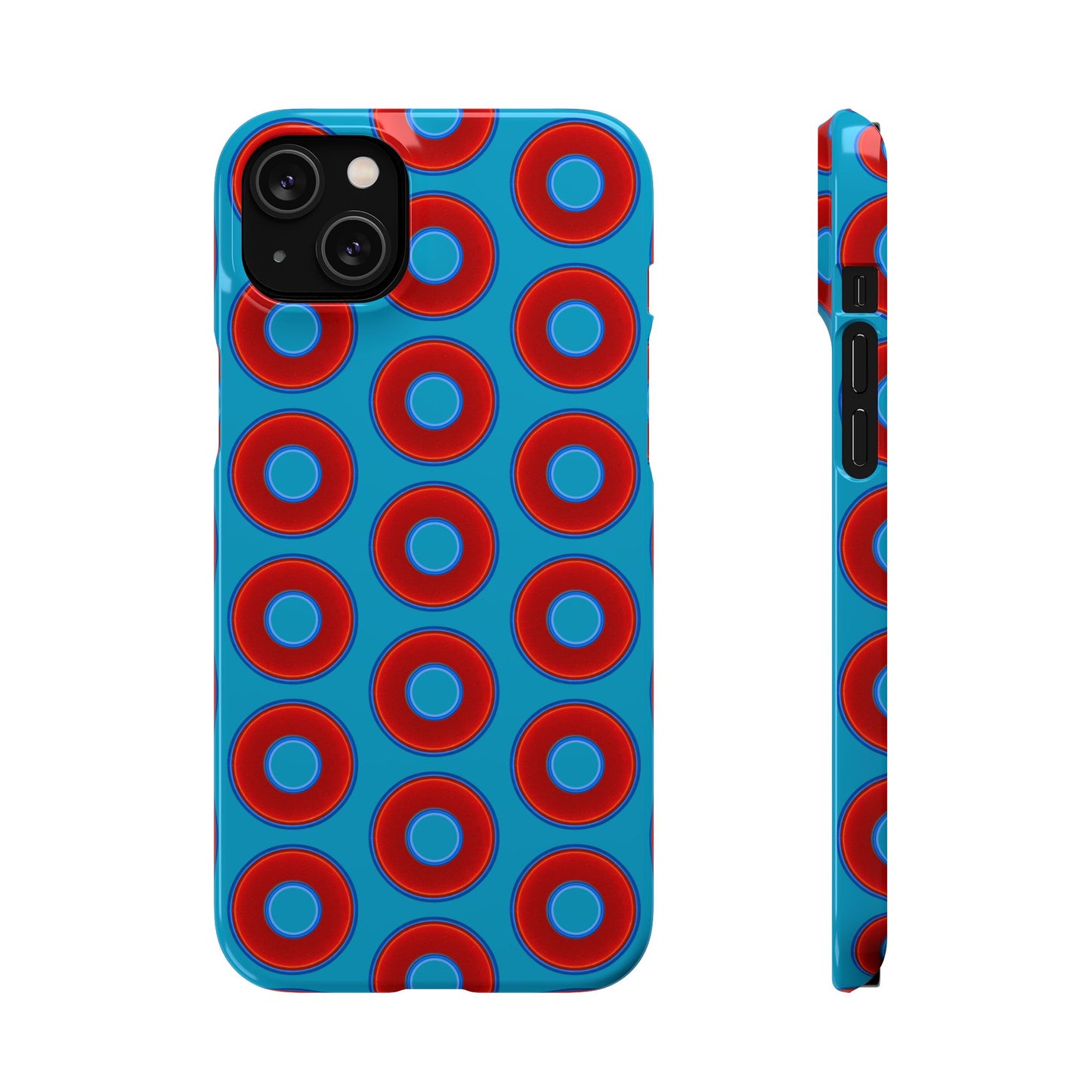 Lumpy Donut Snap Case - red vivid donut print w/aquamarine blue background
