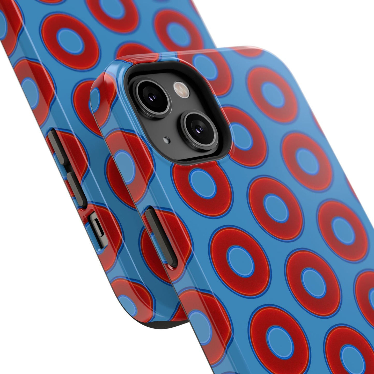 Impact-Resistant Lumpy Donut Case - red vivid donut print w/light steel blue background