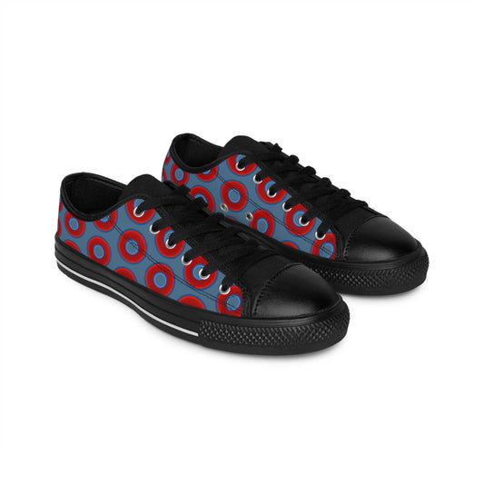 Women's Cushiony Convectors - Low Top - large red vivid donut print w/steel blue background
