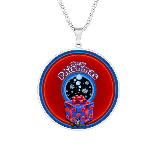 Lump's Heady Donut Necklace - 1" x 1" Stainless Steel Pendant - "Phishmas Caroler's Donut" - vivid red/blue donut - variant 4