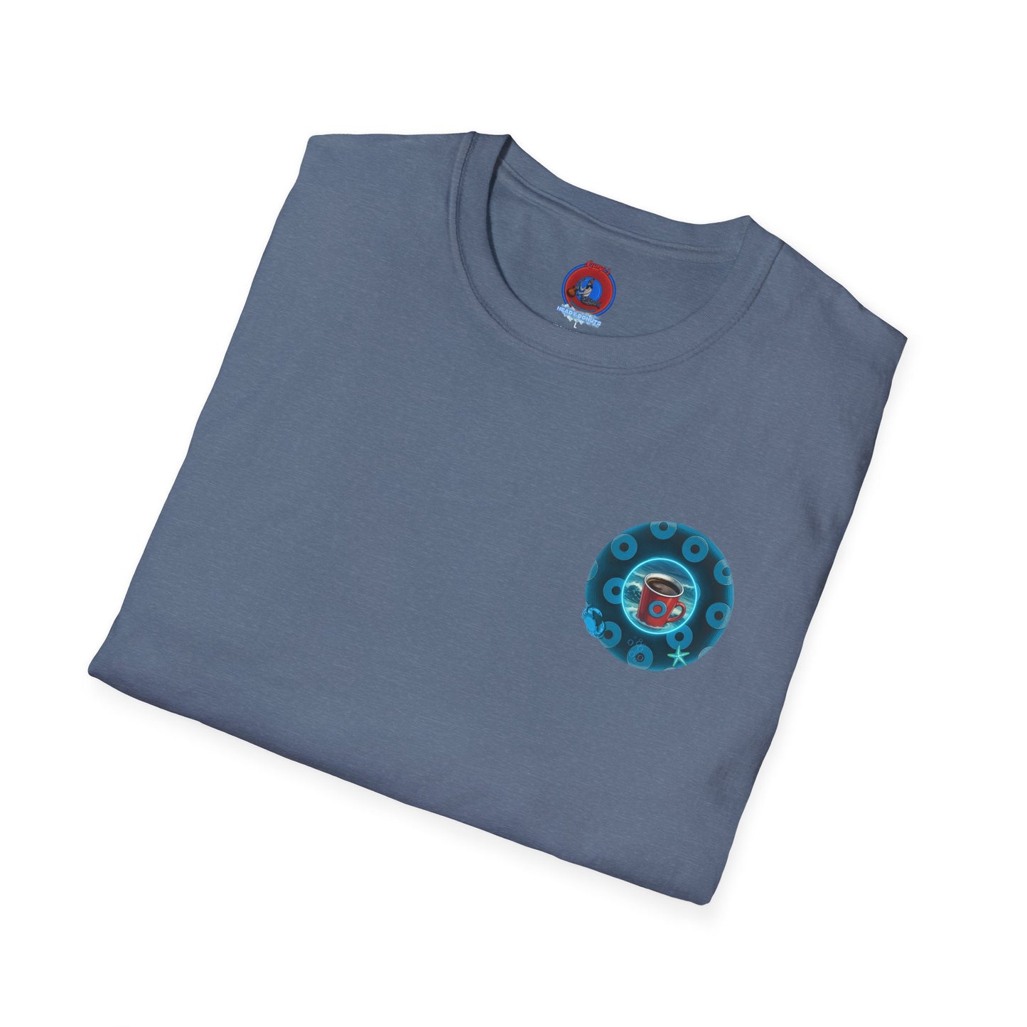Classic Donut Tee - Unisex Soft-Style - "The Leaky Cup" - paradoxical blue/teal ocean donut -