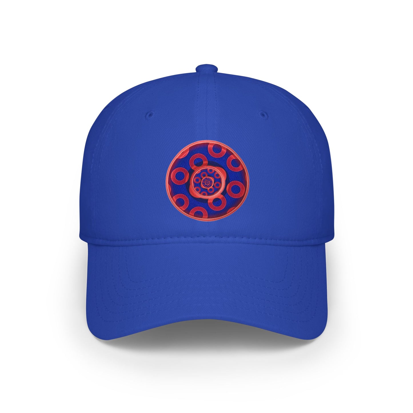 Lumpy Donut Baseball Cap - "Paradoxical Weathered Donut" - variant 2 - red/blue donuts donut w/