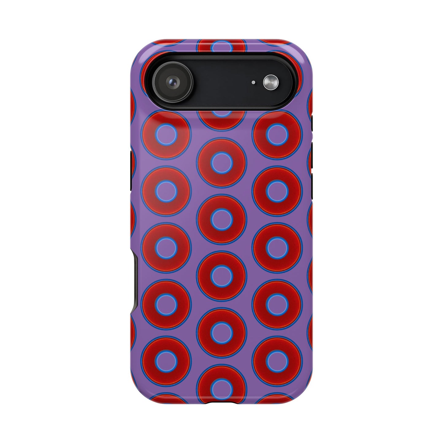 Impact-Resistant Lumpy Donut Case - red vivid donut print w/light purple background