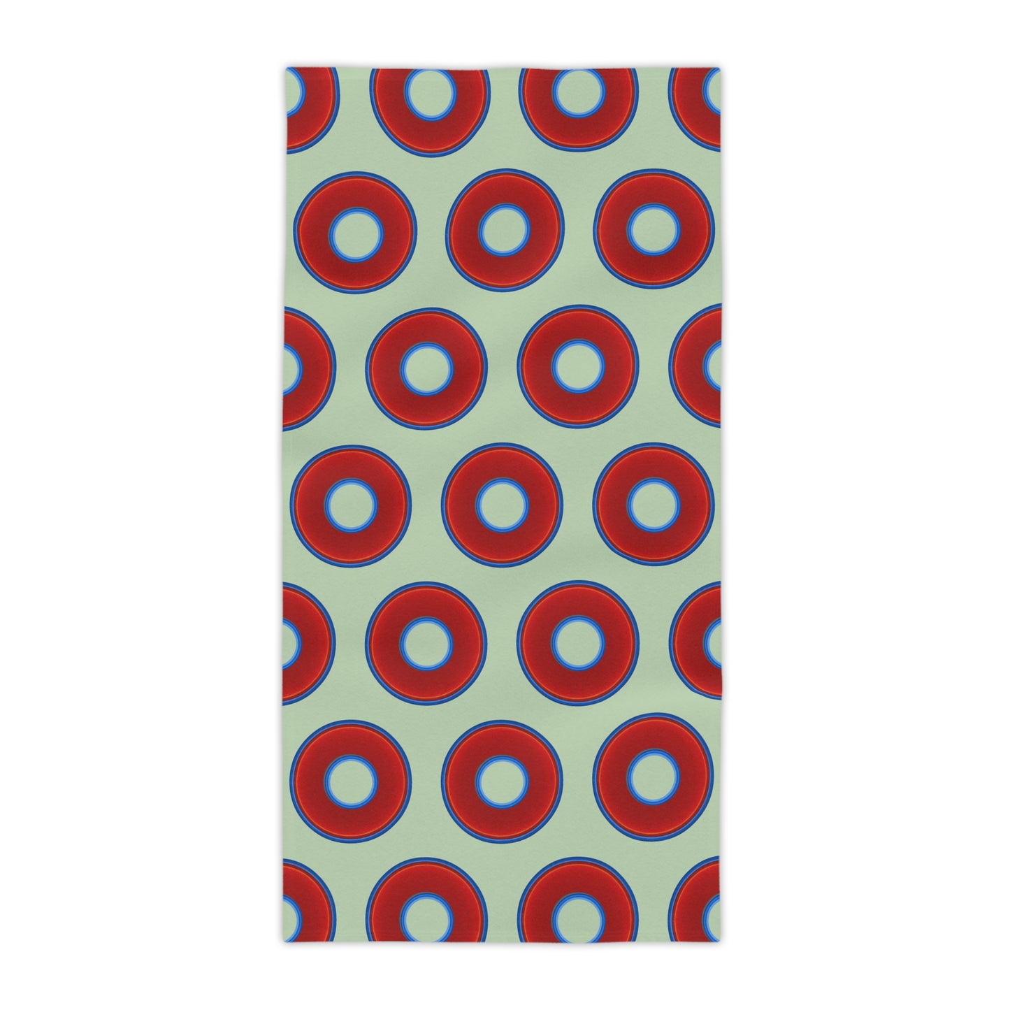 Lumpy Donut Towels - vivid red donuts w/seafoam background