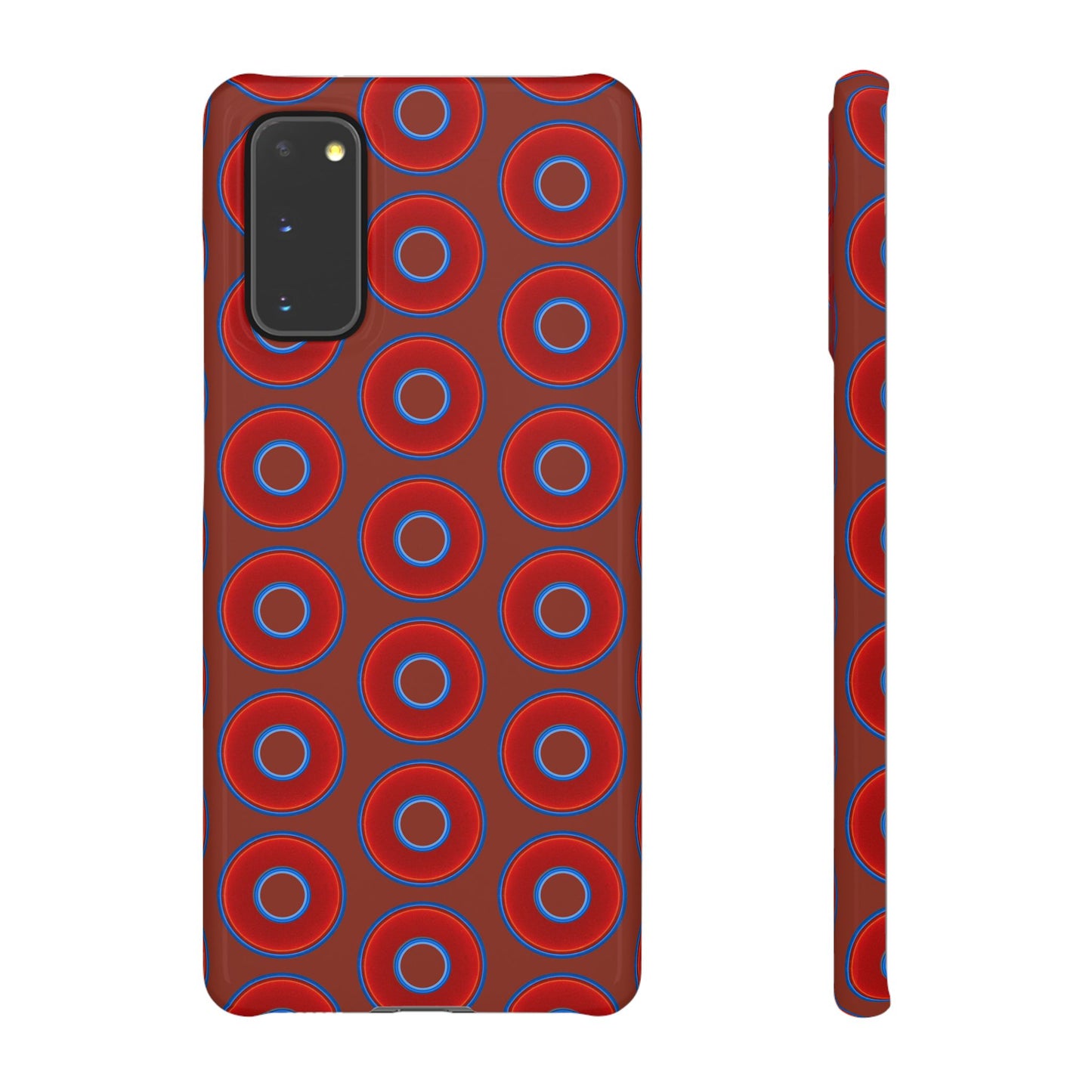 Lumpy Donut Snap Case - red vivid donut print w/burnt umber background