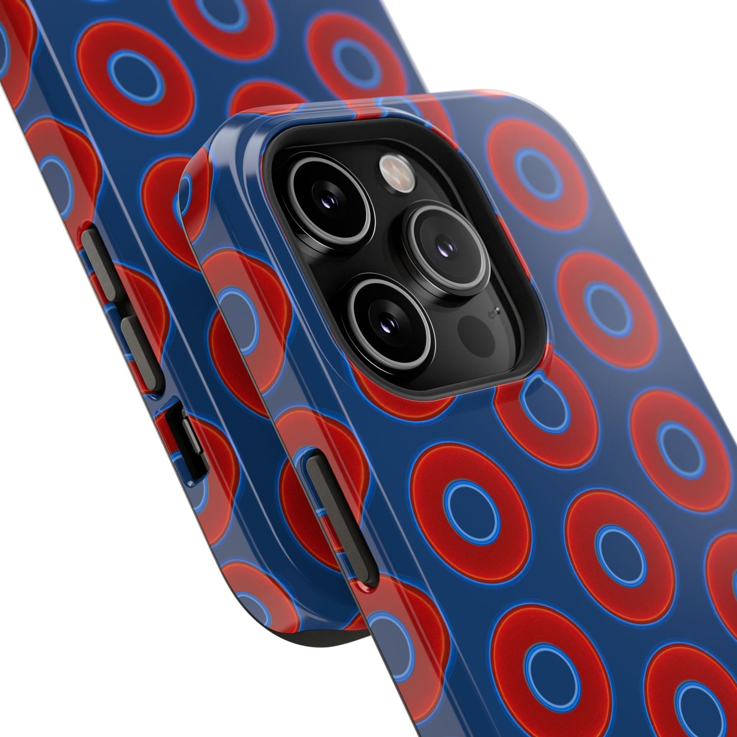 Impact-Resistant Lumpy Donut Case - red vivid donut print w/Atlantic navy blue background