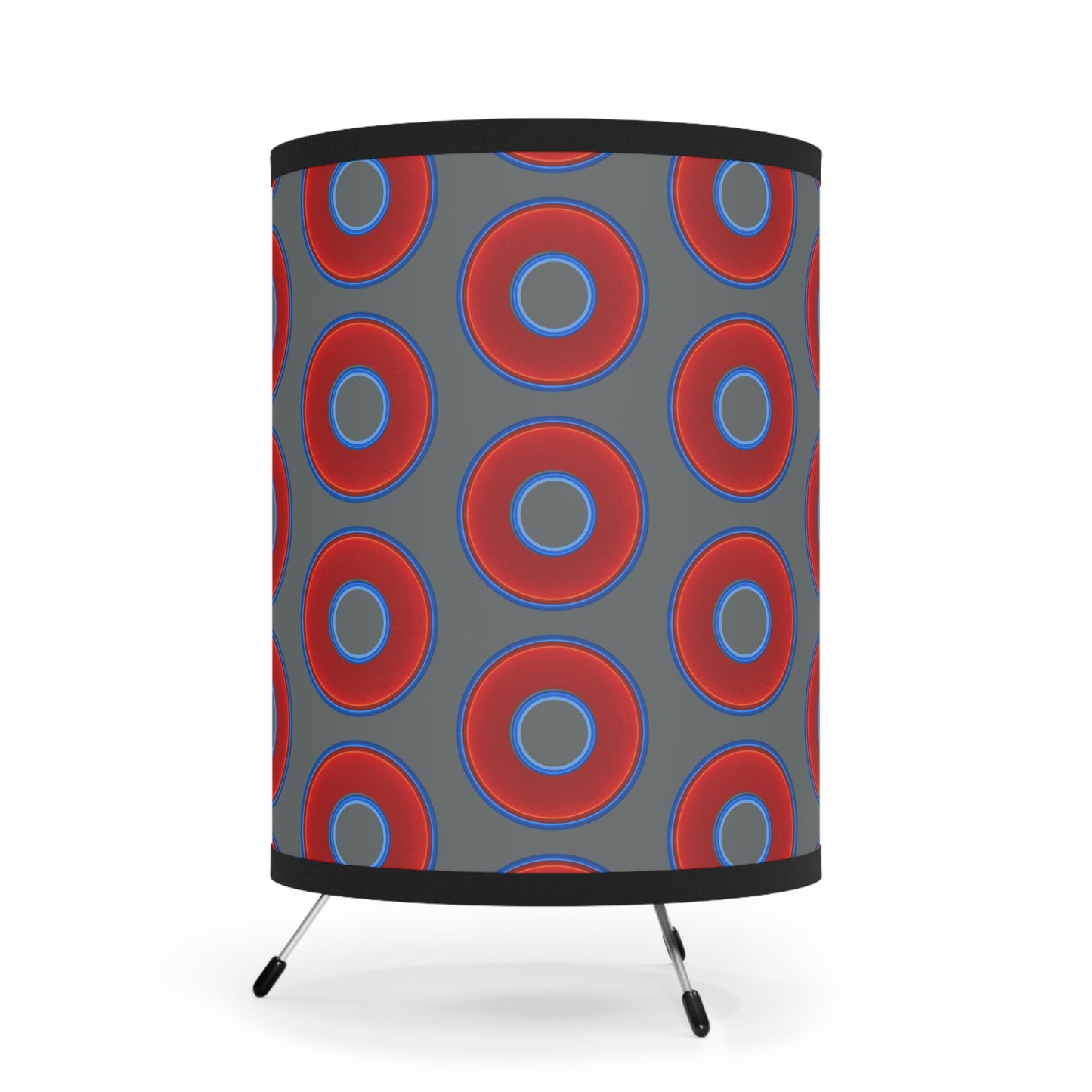 Lumpy Tripod Donut Lamp - vivid red donuts w/dark gray background