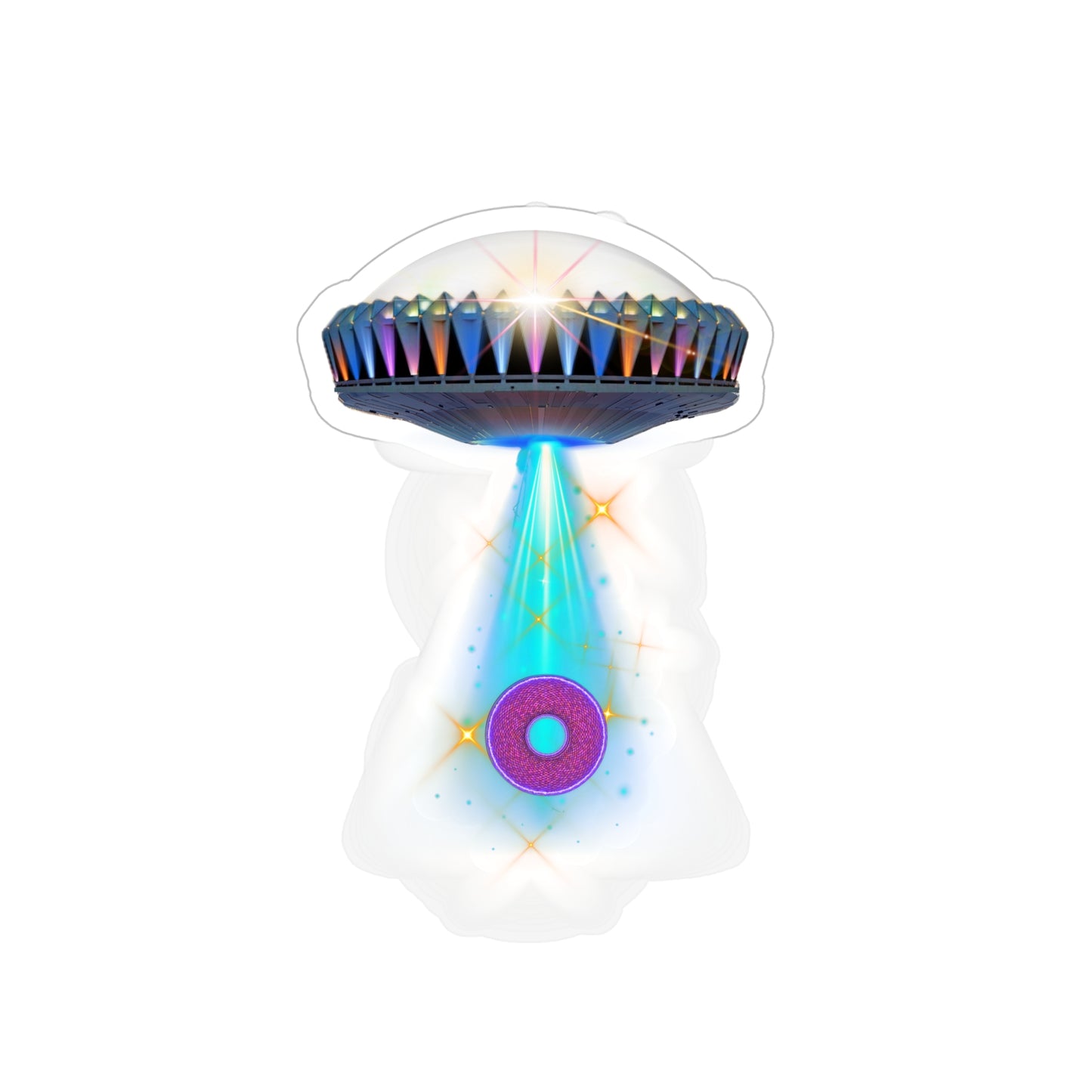 Donut Bumper/Outdoor Sticker - "They Serve Donuts on the Mothership Now" - series 1.0 - variant 7 - w/donut in tractor beam - [Die-Cut] 6"x 6"