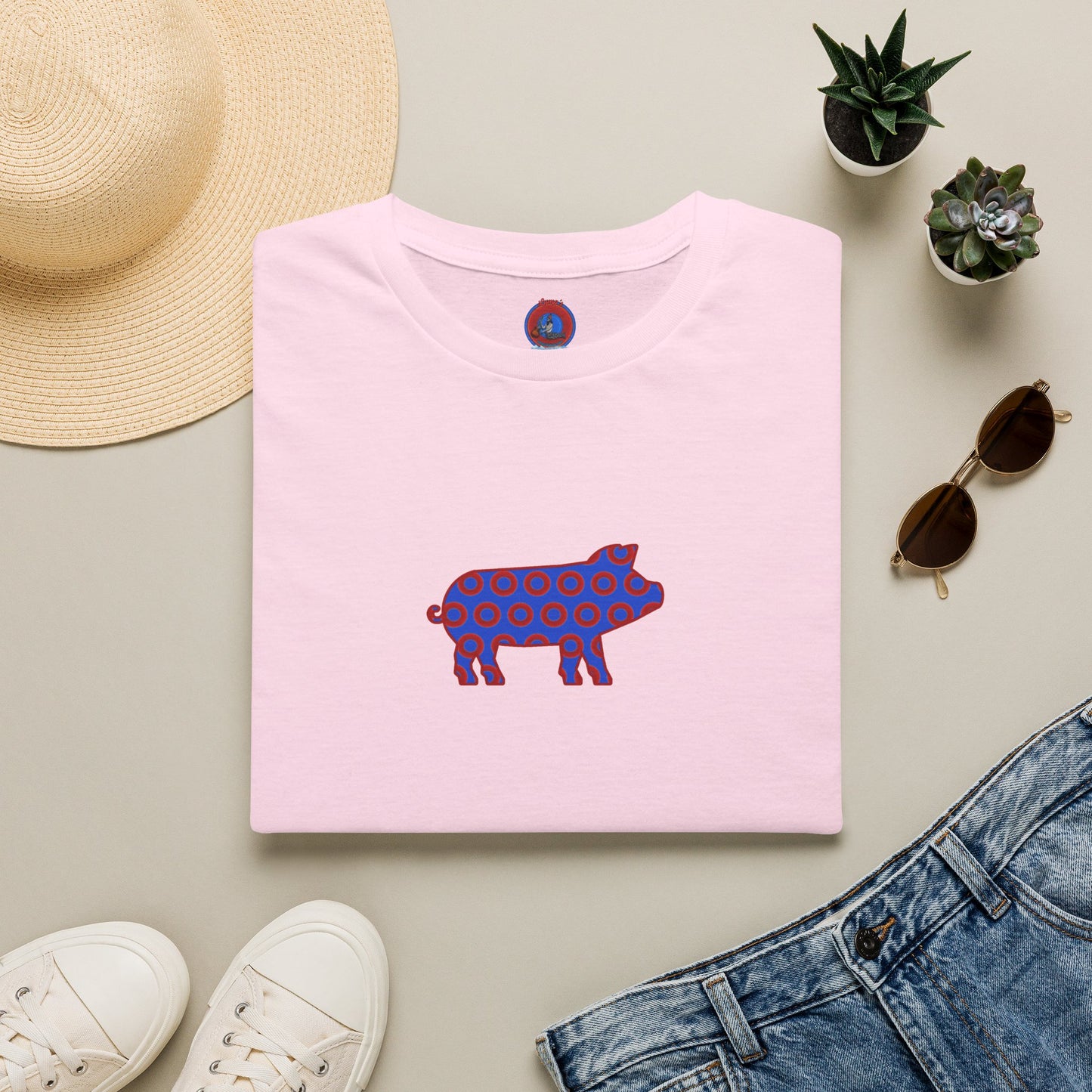 Classic Donut Tee - Unisex Soft-Style - "Guyute's Ugly Donut" - vivid red/blue donut pattern - variant 3