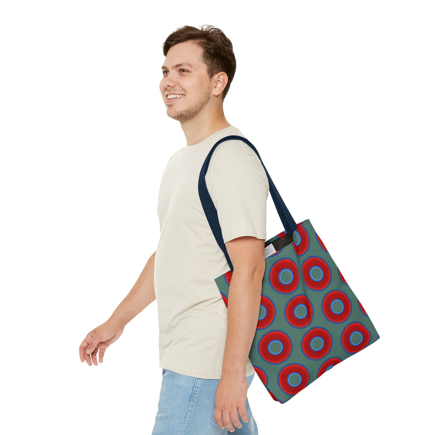 Lumpy Beach/Tote Bag - red vivid donuts w/Fenway green background