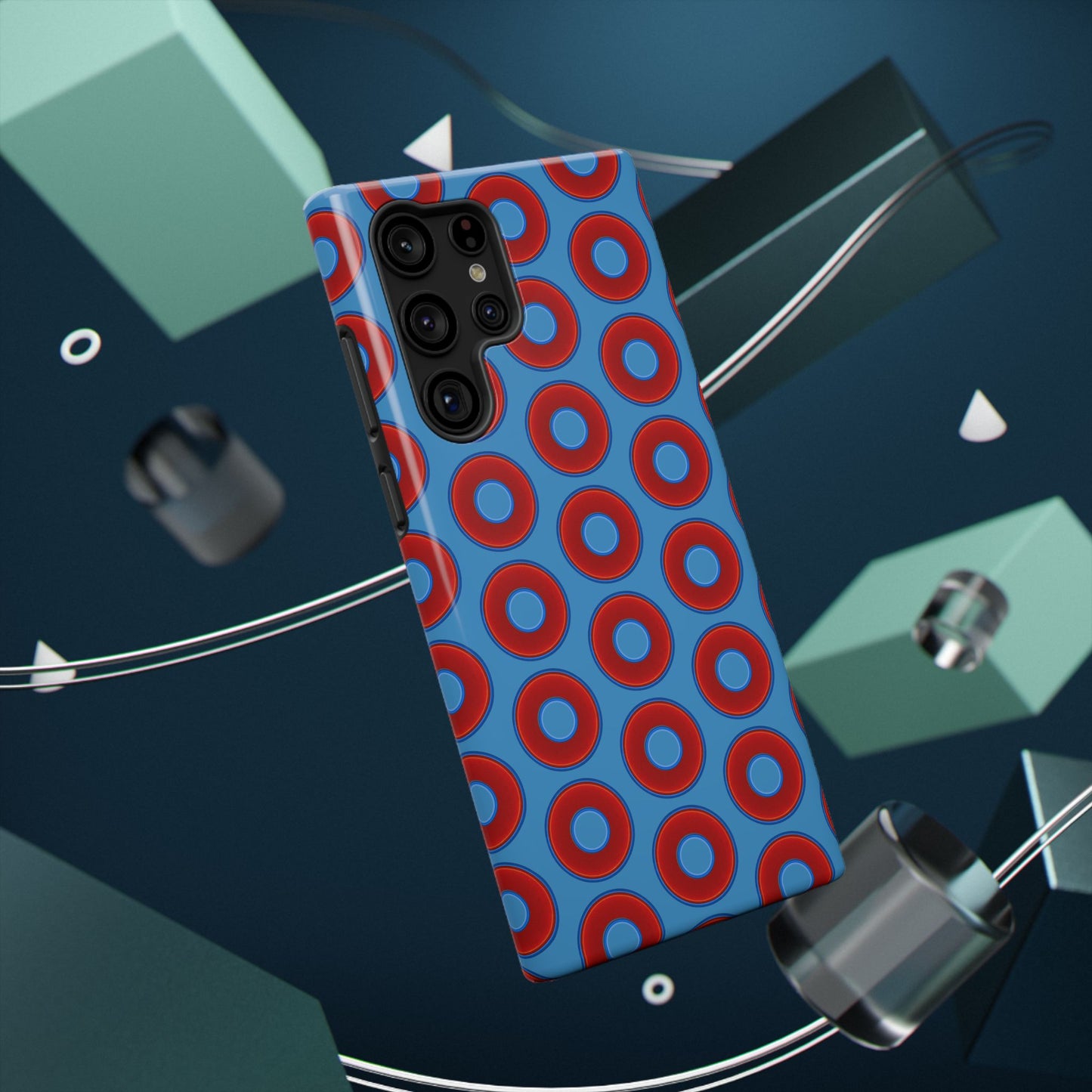 Impact-Resistant Lumpy Donut Case - red vivid donut print w/light steel blue background