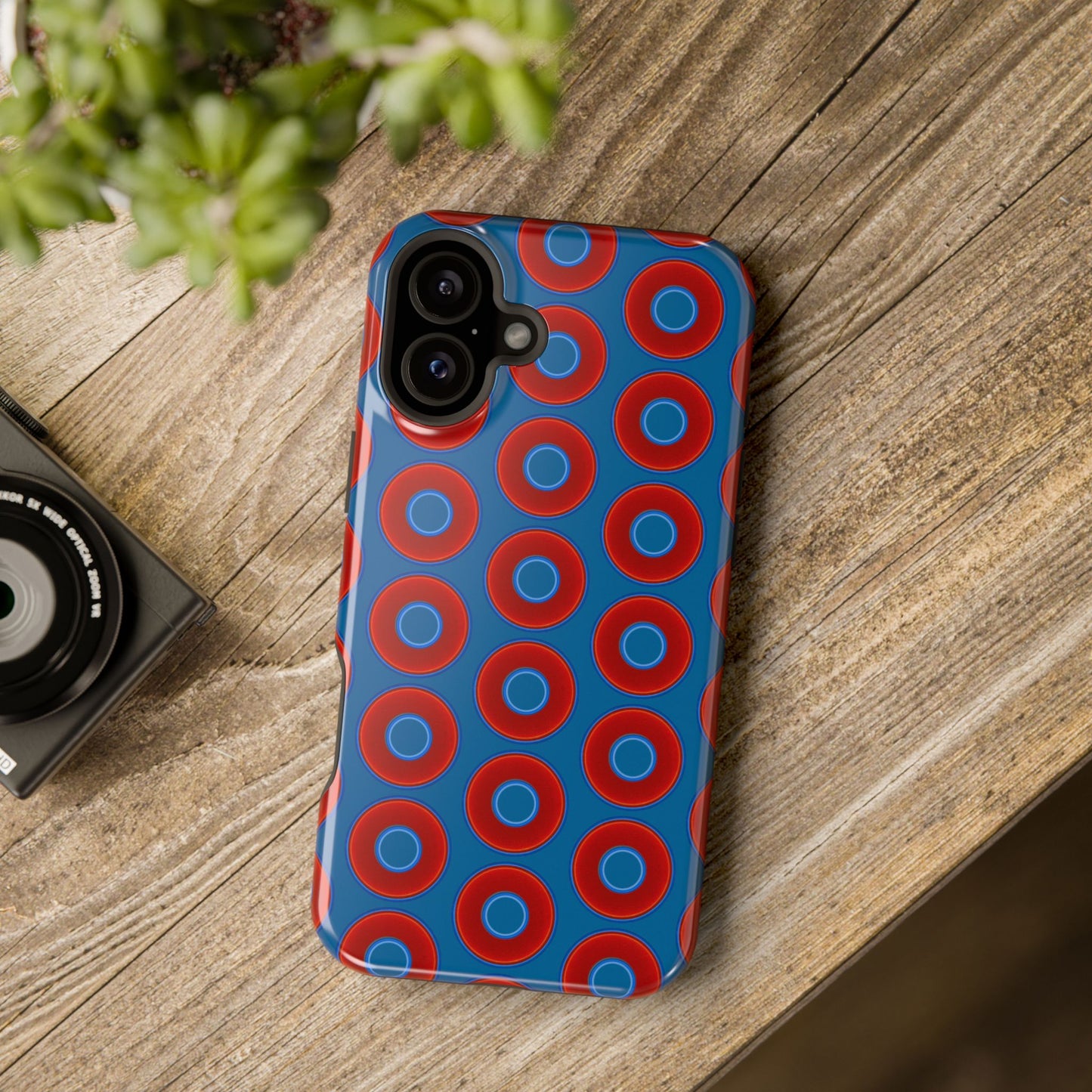 Magnetic Tough Donut Case - red vivid donut print w/wavy navy blue background