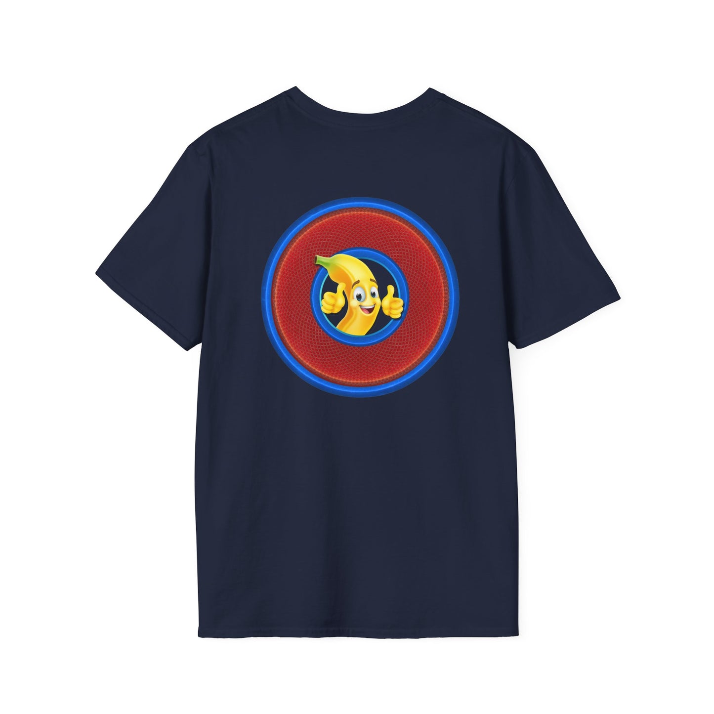 Classic Donut Tee - Unisex Soft-Style - "Dis sheet, it's bananas!" - series 1.0 - variant 6 - traditional red/blue donut
