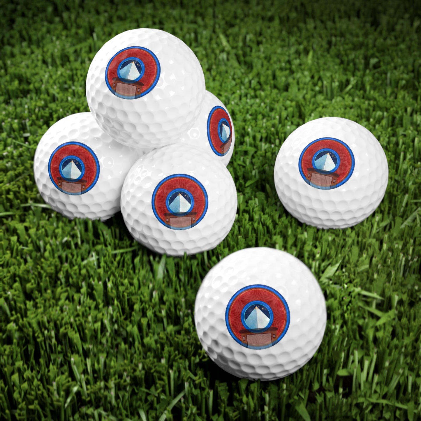Lumpy Donut Golf Balls - 6-pack - "Limestone Golf Balls so Large" - red/blue rustic donut - variant 2