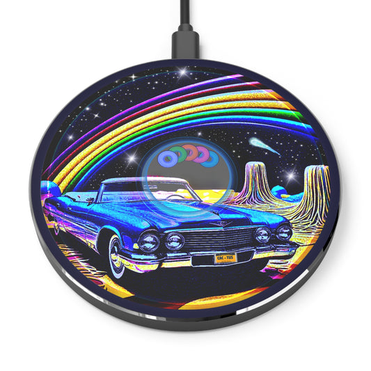 The Flow - Wireless Lumpy Donut Chargers - "Halley's Caddy Charger" - blue/black pic donut w/black background - variant 1