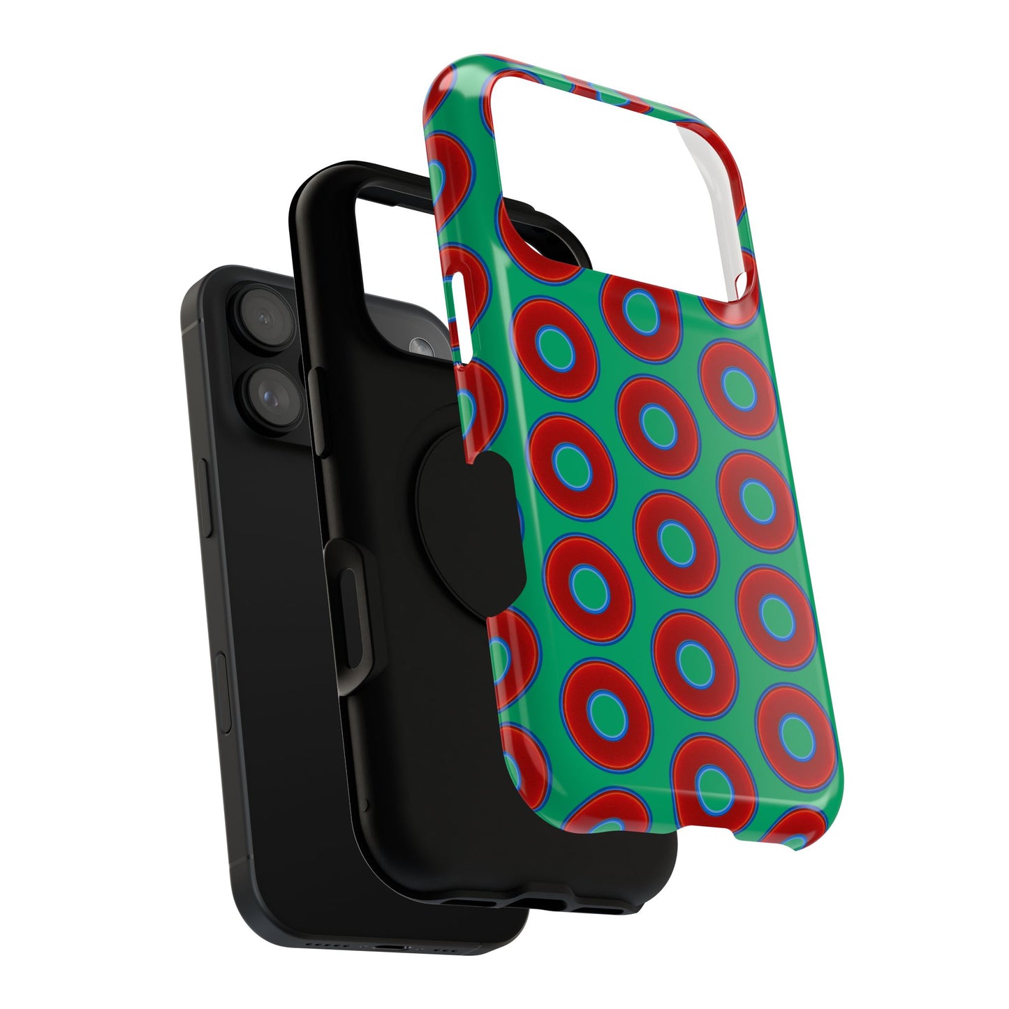 Impact-Resistant Lumpy Donut Case - red vivid donut print w/jade green background