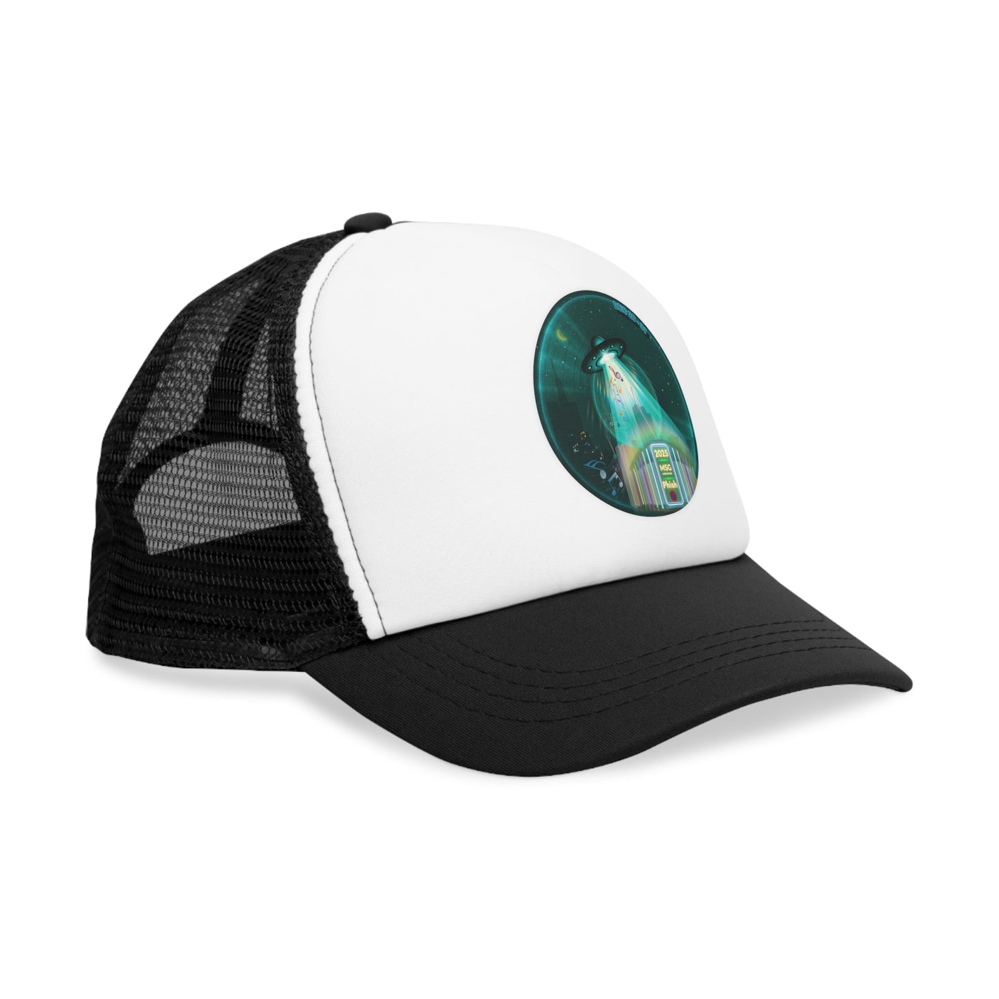 Lumpy Trucker Hat - "MSG in My Donuts? Yum!" - teal green donut