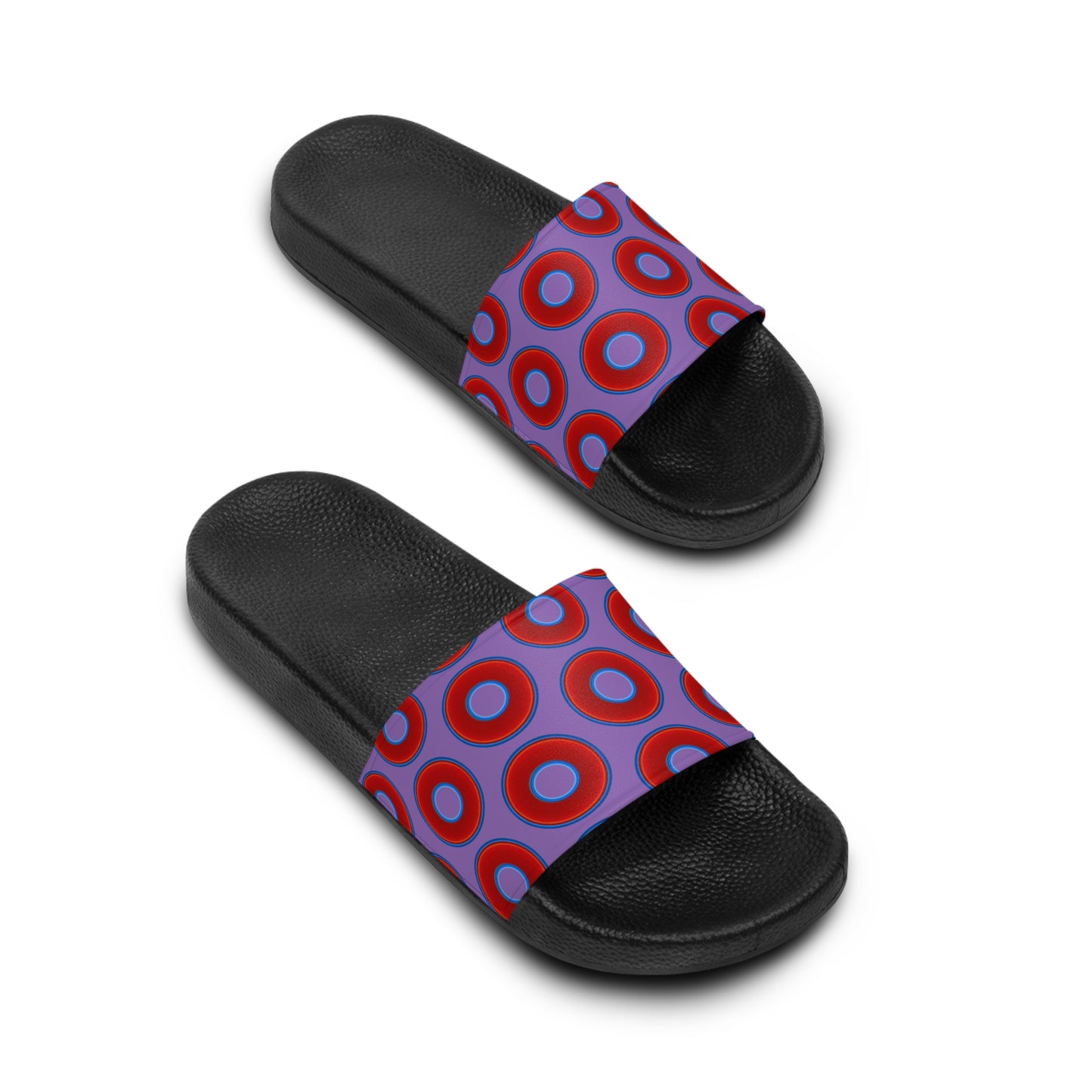 Men's Lumpy Sandals - slip-ons - red vivid donuts w/light purple background