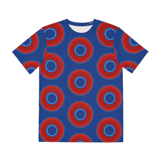 Multi-Beastie Giant Donut AOP Polyester Tee - red vivid donut print w/dark blue background