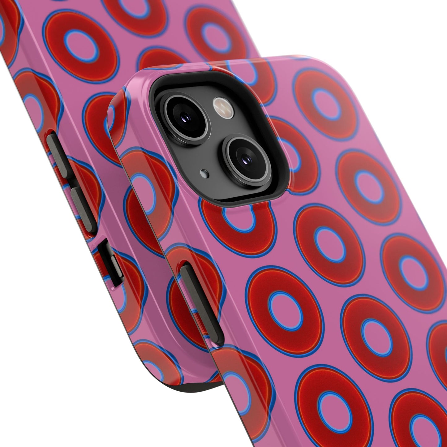 Impact-Resistant Lumpy Donut Case - red vivid donut print w/pink background