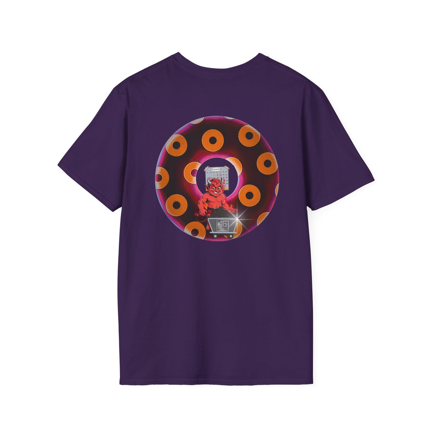 Classic Donut Tee - Unisex Soft-Style - "Every 46th Day Tee Shirt" - paradoxical dark magenta/orange donut
