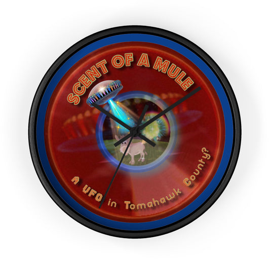 Lumpy Wall Clock - "Donut Clocks? In Tomahawk County?" - variant 3 - vivid red/blue donut w/dark blue background