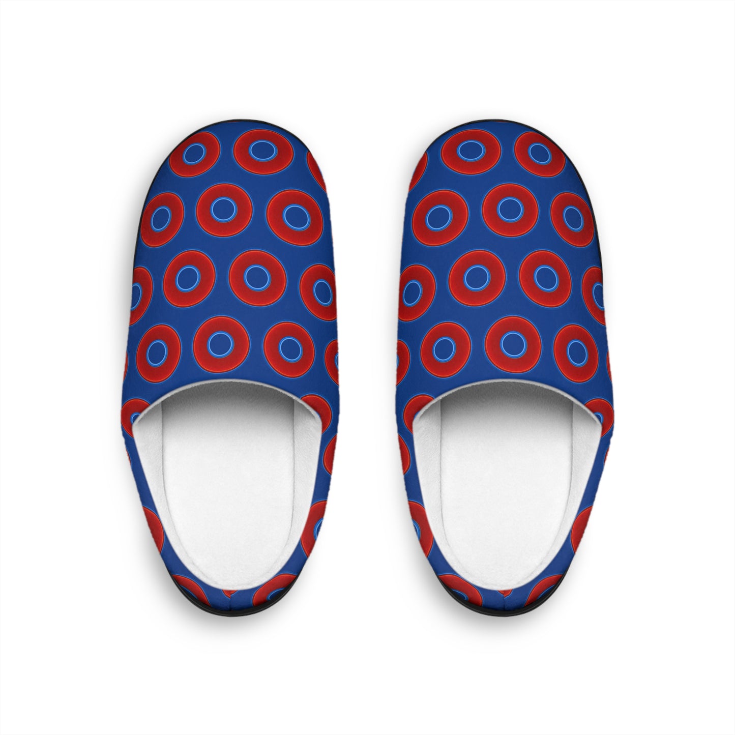 Men's Lumpy Slippers - red vivid donut print w/dark blue background