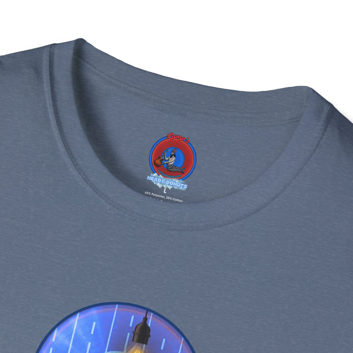 Classic Donut Tee - Unisex Soft-Style - "Harry Left His Donut Shirt" - series 1.0  - variant 4 - purple/blue donut - w/milk & light on