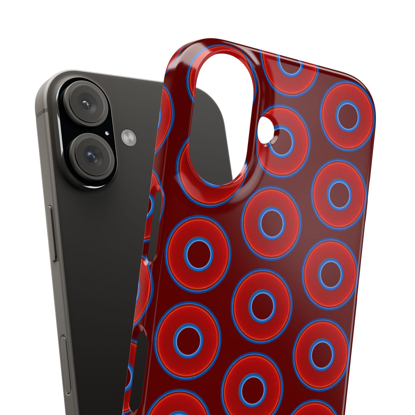 Lumpy Donut Snap Case - red vivid donut print w/dark red background