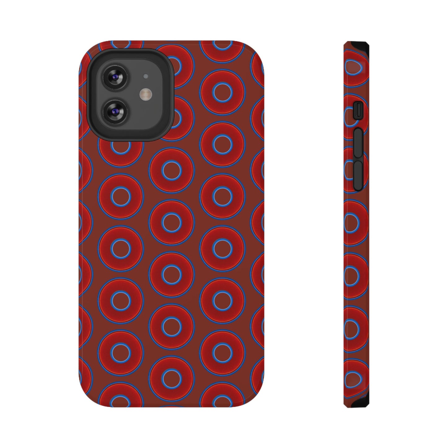 Impact-Resistant Lumpy Donut Case - red vivid donut print w/burnt umber background